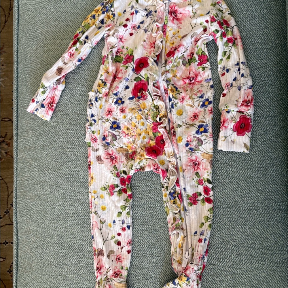 Posh Peanut Floral Print Kids One-Piece Footie PJs